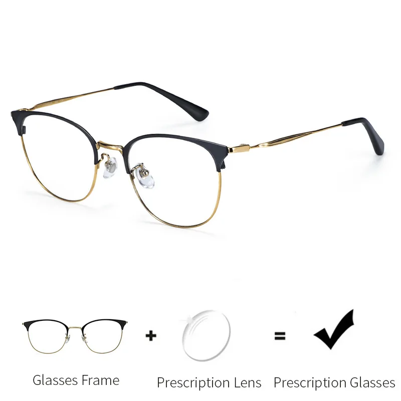 ZENOTTIC Titanium Prescription Glasses Men Women Retro Half Frame Optical Myopia Eyeglasses Anti Blue Ray Photochromic Eyewear