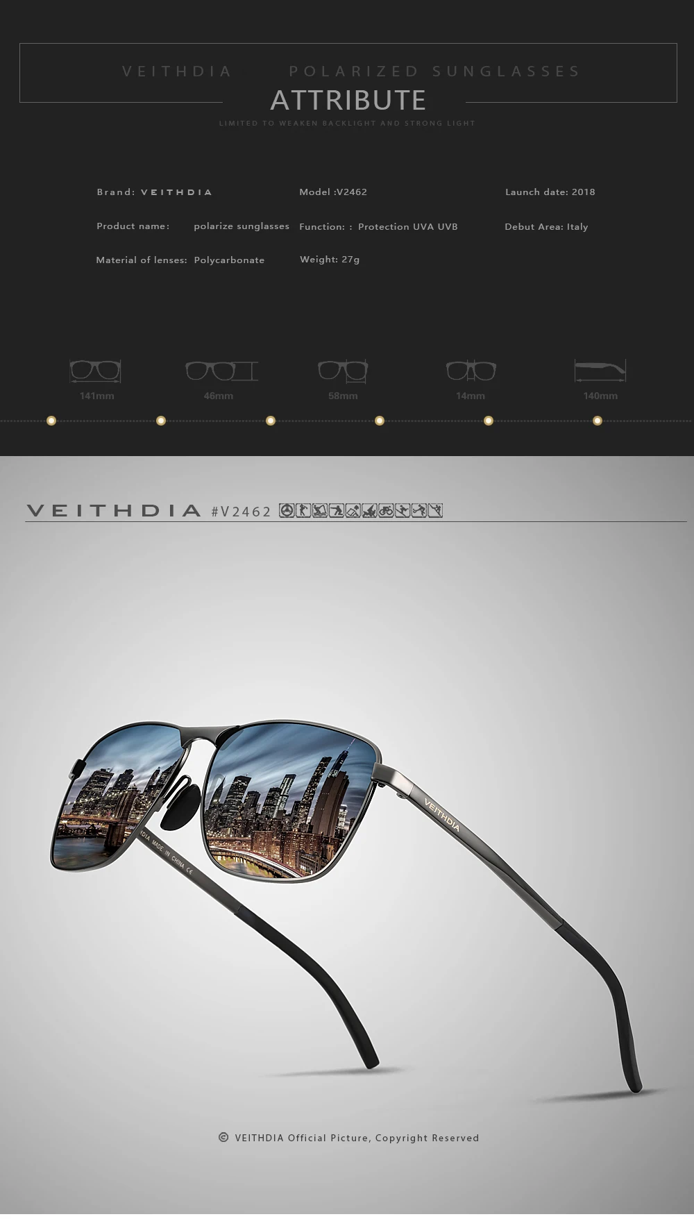 VEITHDIA Marke männer Vintage Sport Sonnenbrille Polarisierte UV400 Objektiv Brillen Zubehör Männlich Outdoor Sonnenbrille Für Frauen V2462 – Detail 5