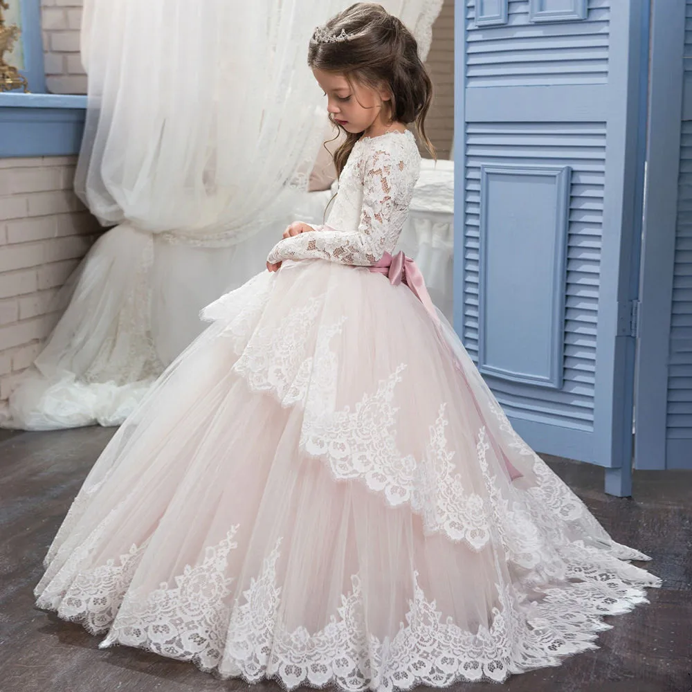 Vestido de princesa azul infantil feminino, vestido de tule azul para casamento e festas de aniversário