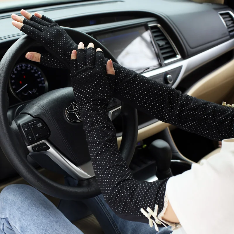 Summer women\'s cotton sunscreen gloves thin half-finger long sleeves breathable non-slip driving and riding arm guards