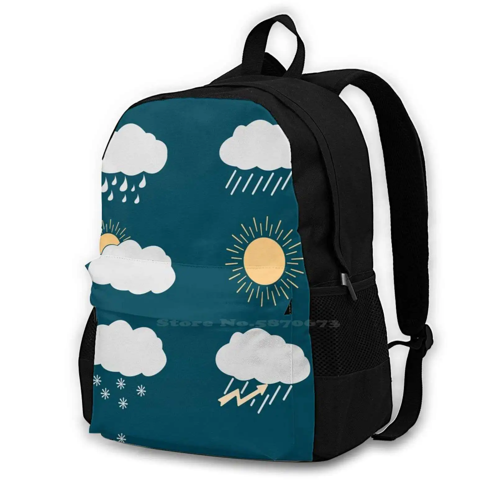 Icon Set Weather Contours Backpacks For School Teenagers Girls Travel Bags Autumn Clean Climate Cloudy Cold Day Element