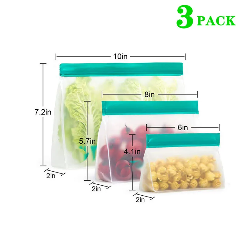 PEVA Food Silicone Bag Reusable Freezer Stand Up Bag Silicone Storage Bag Leakproof Top Kitchen Organizer Cup Bowl Bags BPA Free