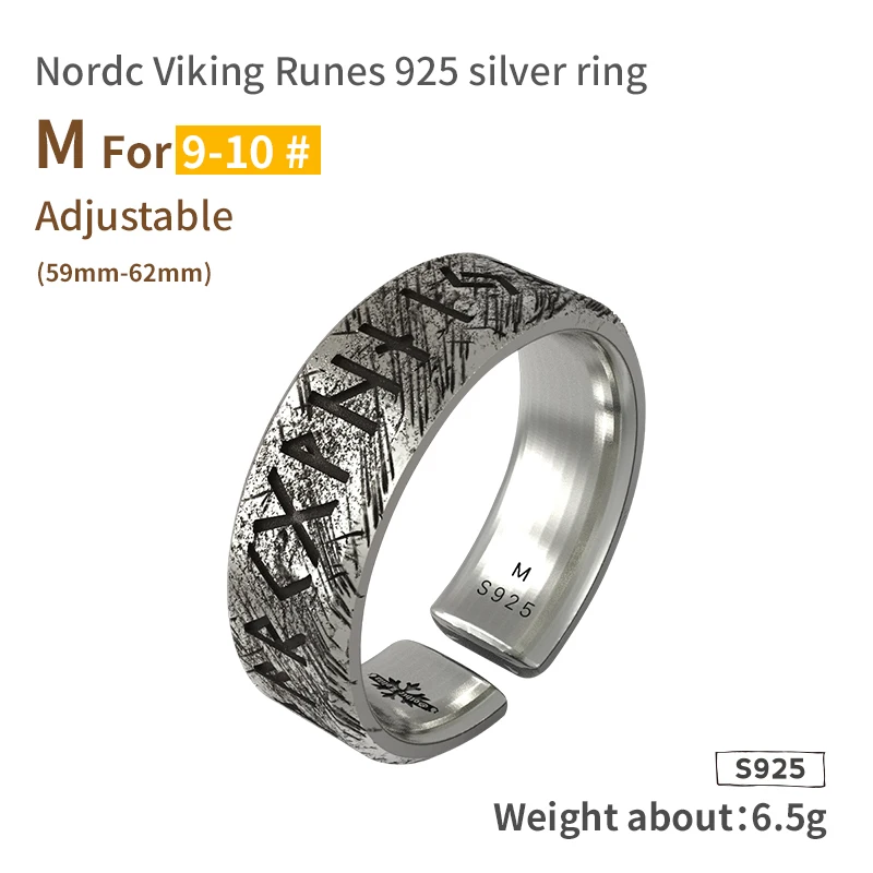 Nordic Mythology Viking Runes 925 Sterling Silver Ring