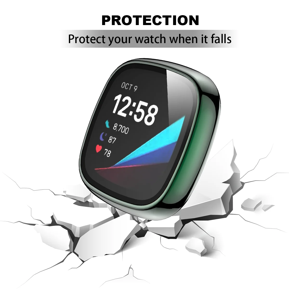 New High Quality PC Protective Case Cover For Fitbit Versa 3 / Sense Watch Case Shell Full Screen Protector Tempered Glass Film