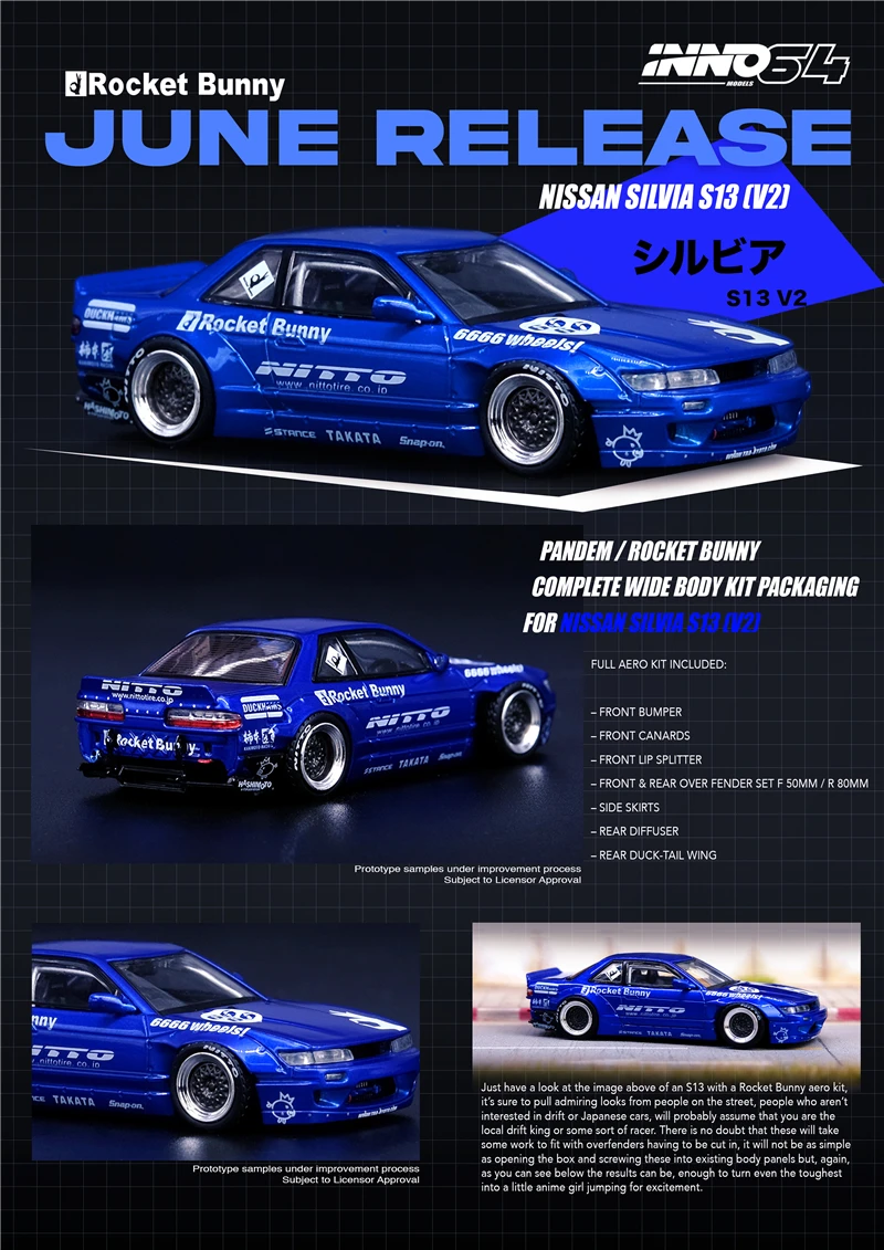 INNO 1:64 Nissan silvia s13 v2/pandem rocket Collection of die-cast alloy car decoration model toys