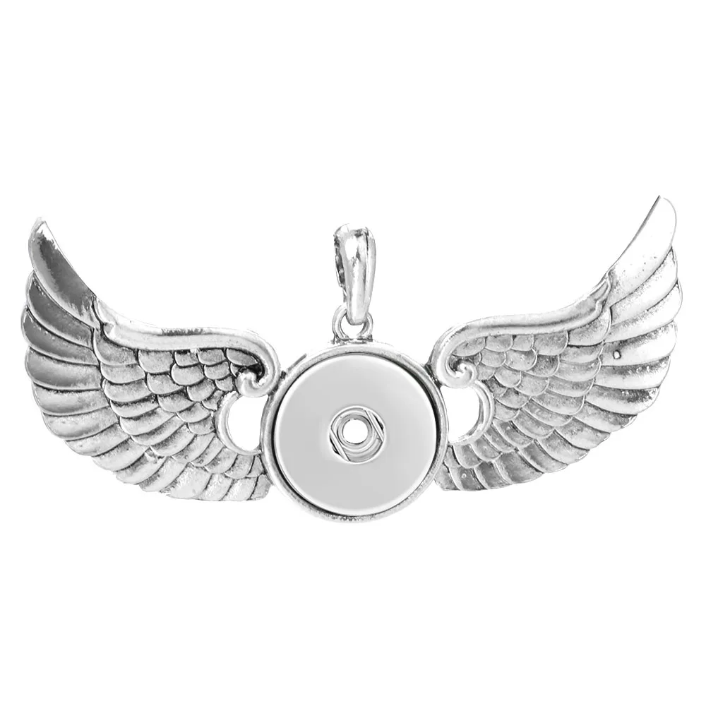 Vintage 18mm Snap Button Pendant Necklace With Angel Wings Feather Shape  Women Antique Silver Color For Snaps Jewelry