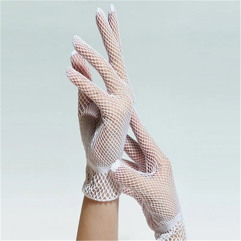 Guantes Blancos de alta calidad para mujer, manoplas nupciales, de malla, a la altura de la muñeca, accesorios de boda, baratos, venta al por mayor