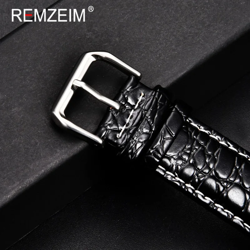 REMZEIM Leather Watchband Strap 16 /18 /20 /22 /24mm Stainless Steel Buckle Men Women Replace Band Watch Accessories