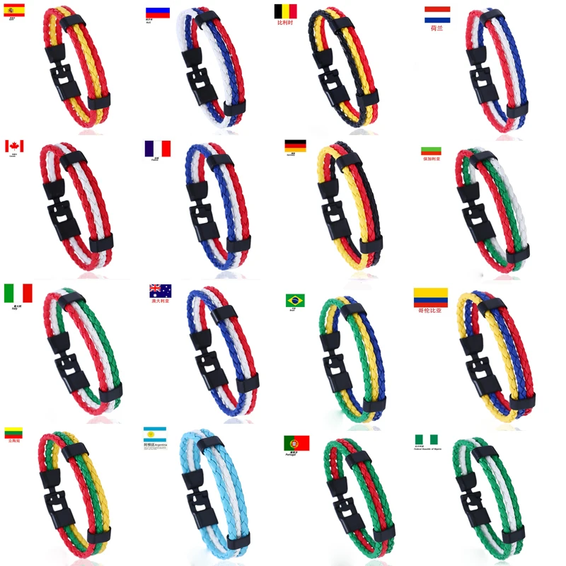 Men Charm Vintage Bracelet New Fashion Country Spain Flag Leather Bracelet Easy-hook Bracelets & Bangles Male Female Jewelry