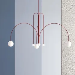 Lampadario geometrico postmoderno sfera di vetro rossa lampada minimalista soggiorno creativo sala da pranzo decorazioni per la casa lampade a sospensione ad arco molecolare