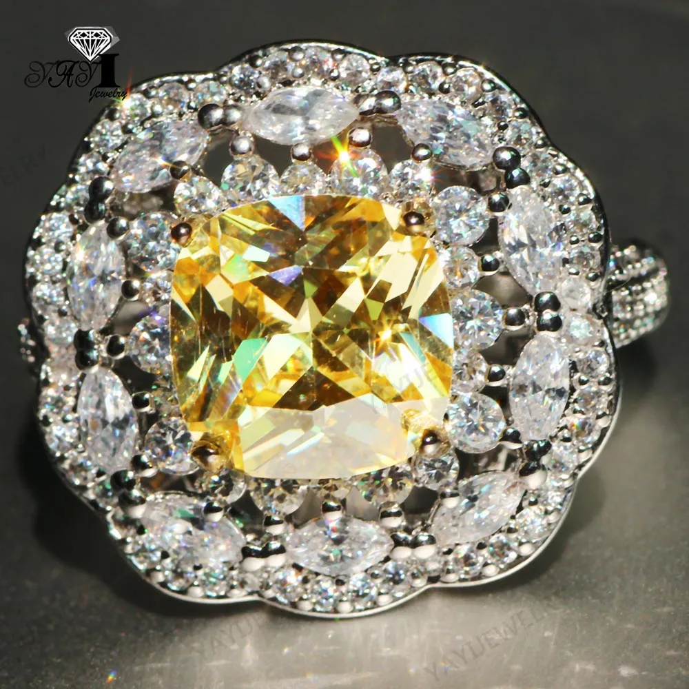 

YaYI Jewelry Fashion Princess Cut Prong Setting Yellow Cubic Zirconia Silver Color Engagement Wedding Party Leaves Gift Rings