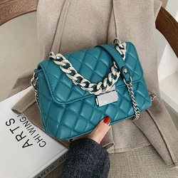 Brand Designer Fashion Women's Silver Chain Small Flap Crossbody Bag 2021 Winter Shoulder Handbags High Quality PU Leather Totes