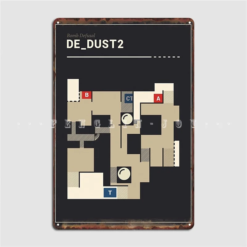 Counter-Strike De_Dust2 With White Outline Metal Plaque Poster Painting Décor Cinema Living Room Kitchen Tin Sign Poster