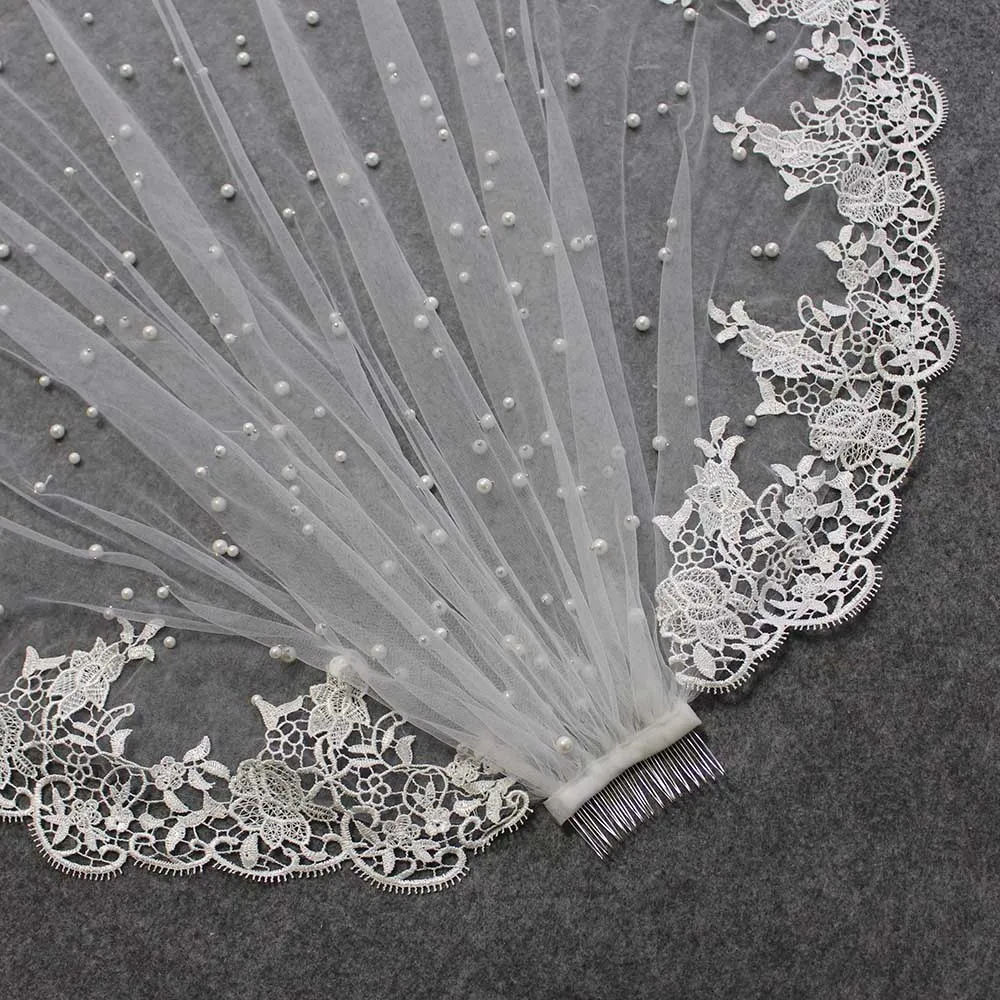 Beautiful Pearls Wedding Veil Short Lace Bridal Veil with Comb One Layer Ivory Pearl Veil Wedding Accessories