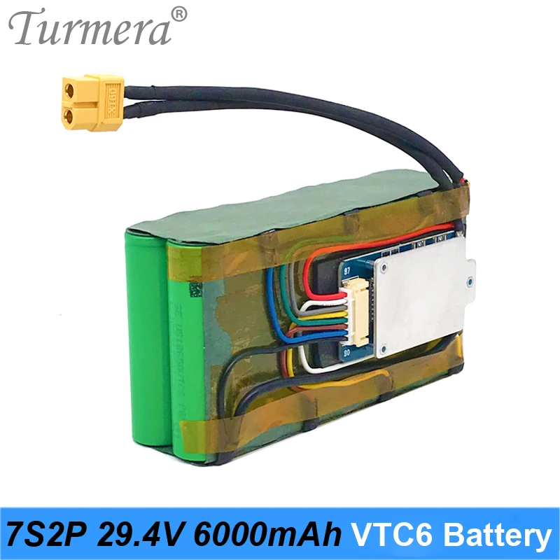 

Turmera 29.4V 6Ah Battery Pack 18650 VTC6 3000mAh 7S2P 29.4V With 7S 30A BMS for E-scooter E-bike and Uninterrupted Power Supply