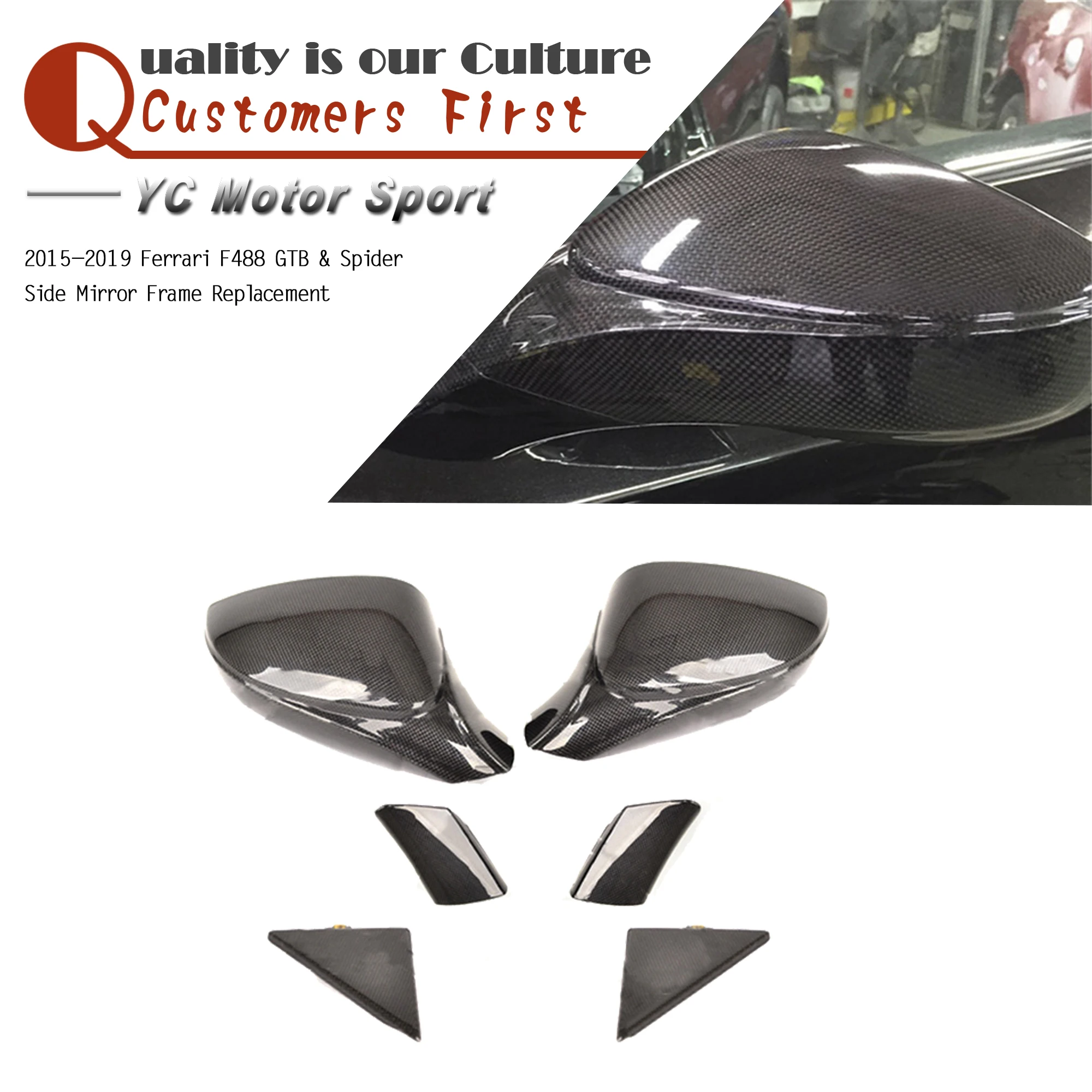 

Sale Only 1 Dry Carbon Fiber Side Mirror Frame Replacement Fit For 2015-2022 Ferrari F488 GTB & Spider Ferrari F8 Tributo