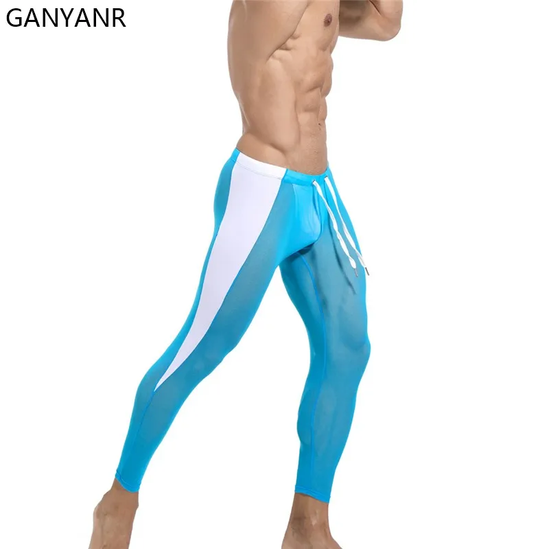 GANYANR Running Tights Men Compression Pants Sportswear Leggings Gym Fitness Basketball Yoga Track Long Dry Fit Funky Sexy Pouch