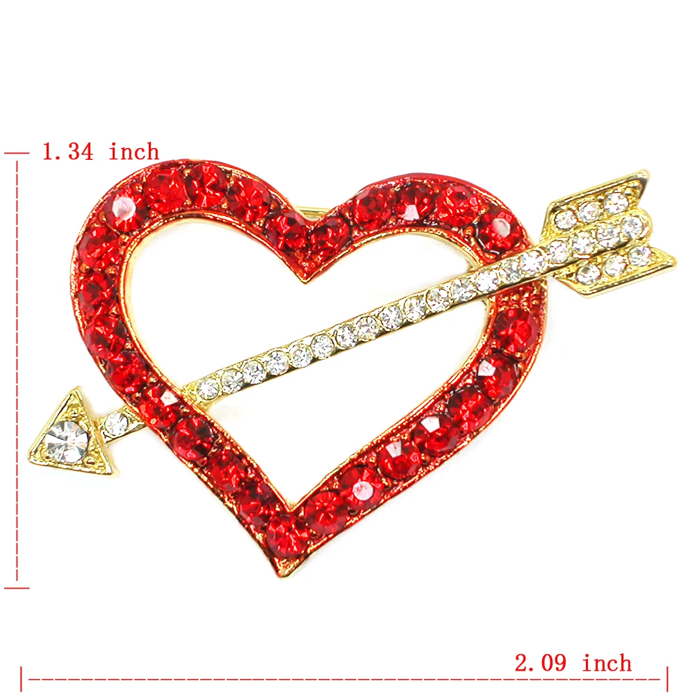 60pcs/lot Wholesale Rhinestone arrow through a heart Brooch Valentine's day gift wedding Bridal Party Prom Pin brooches C102256