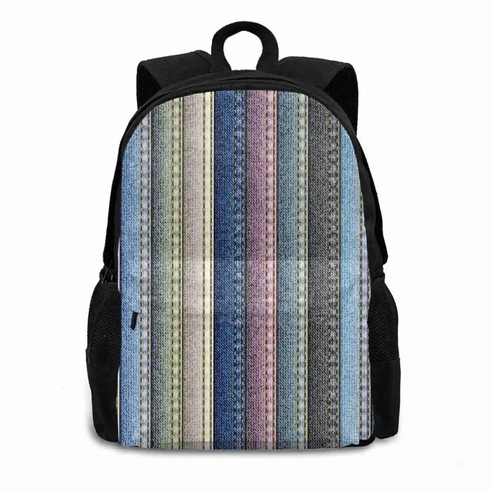 Simple Jeans Pattern Design Laptop Travel School Bags Stripes Lines Sewing Patchwork Denim Texture Jeans Quilting Design