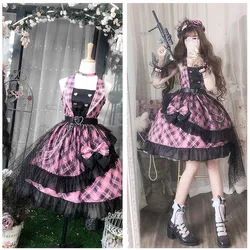 Palace sweet princess lolita strap dress vintage falbala high waist printing victorian dress kawaii girl gothic lolita cos loli