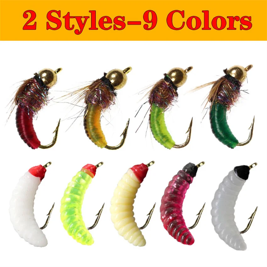 3Pieces  Brass Bead Head Fast Sinking Nymph Maggots Bug Worm Flies Trout Fly Fishing Lure Bait