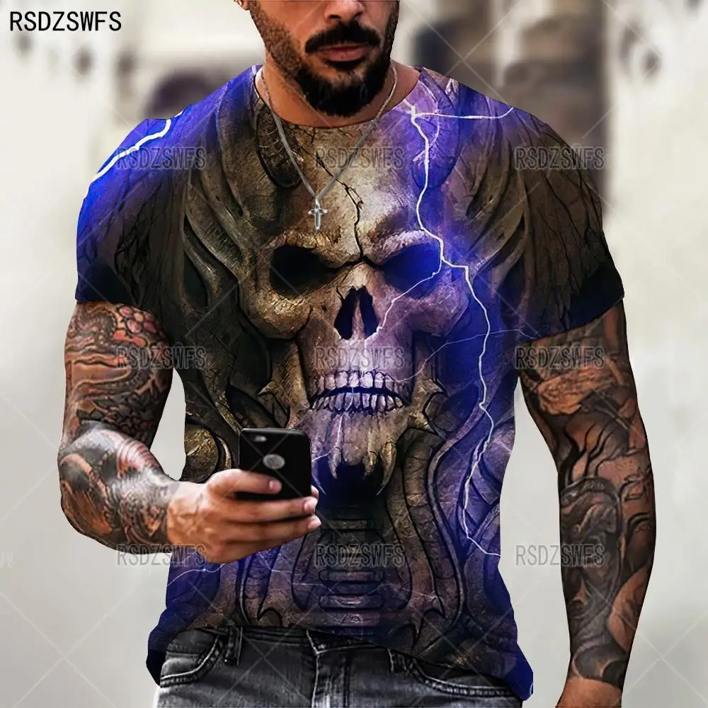 2021New Summer 3D T-Shirt Men Clothing Breathable Skull&Death Short Sleeve Fashion O-Neck Street Wear Cool Customizable 110-6 XL