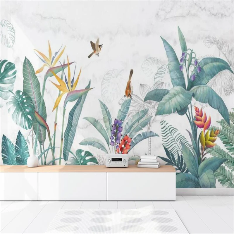 European Retro Custom Tropical Rainforest Basho Coconut Tree Wallpaper Mural Oil Painting Personalized Wall Decor Landscape