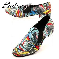 Ladingwu Men Sneakers Ballroom Dance Shoes Professional Latin Dance Shoes Men's Denim Doodle Social Ballroom Dance Shoes