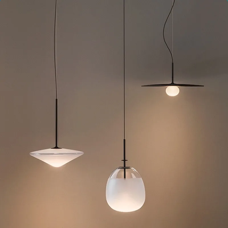 

Scandinavian Simplicity Spain Tempo Glass Dining Room Chandelier Disc Small Hanging Light Creative Single Head Wrought Iron Lamp