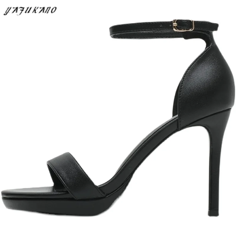 Summer New French Style Wild Small Fresh Word Buckle High Heels Stiletto 10Cm Waterproof Platform Sandals Women Simple Fashion