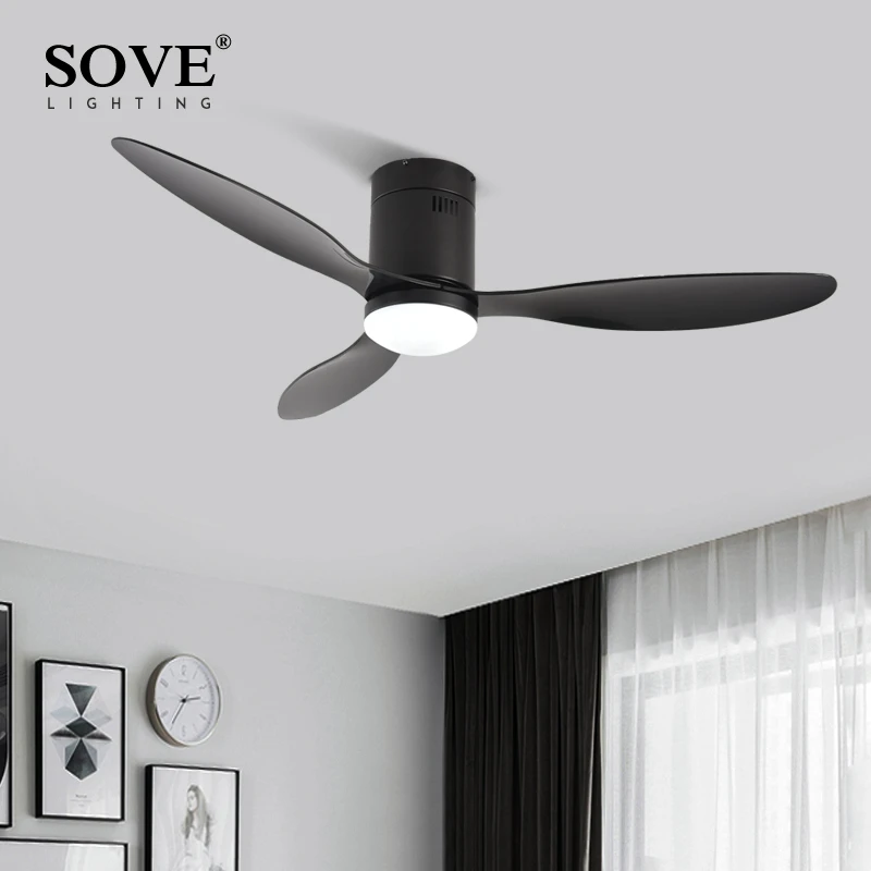 SOVE Low Floor Modern Led Ceiling Fan With Lights Simple Without Light DC Remote Control Home Fan Ventilador De Techo 220V 110V