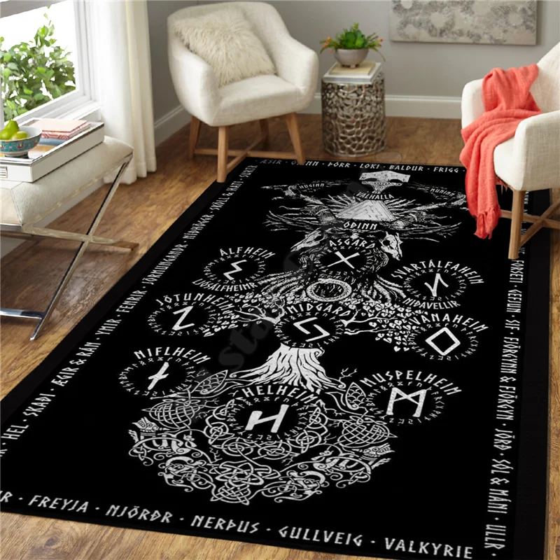 Viking Tattoo 3D Printed Carpet Mat for Living Room Doormat Flannel Print Bedroom Non-slip Floor Rug 01