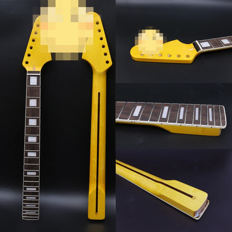 S4 22Fret Guitar Neck 25.5 Inch Yellow Painting Block Inlay Canada Maple Rosewood fingerboard