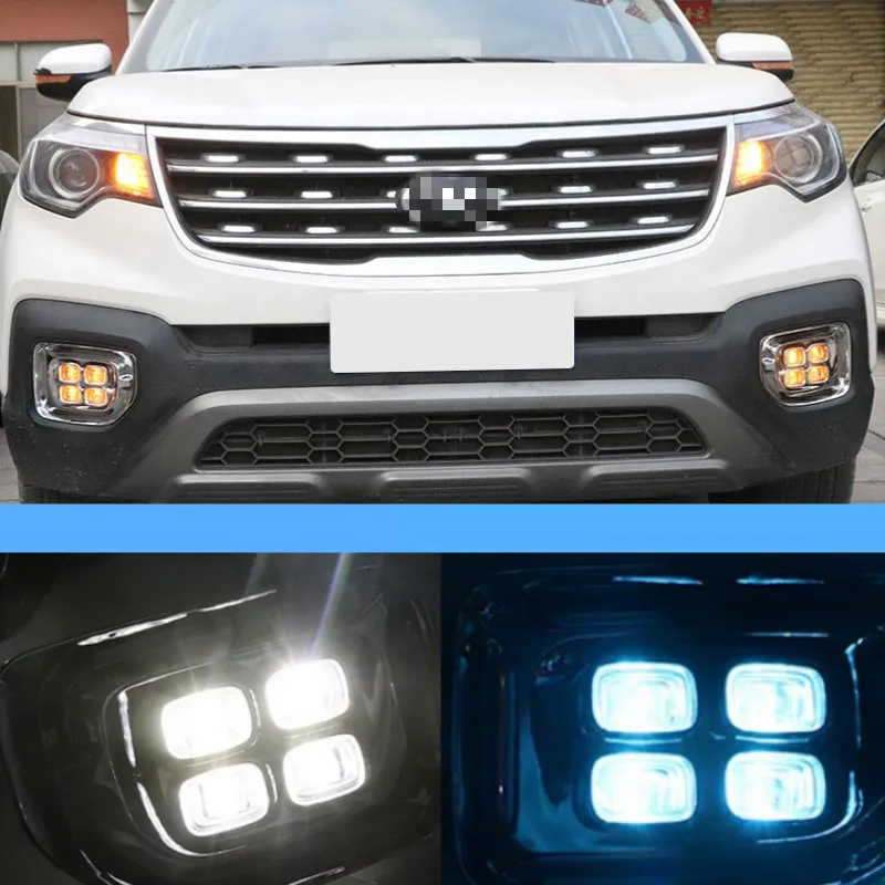 1 Pair For KIA Sportage 2019 with Yellow Turn Signal Light Fog Light DC12V Headlight LED DRL Daytime Running Light