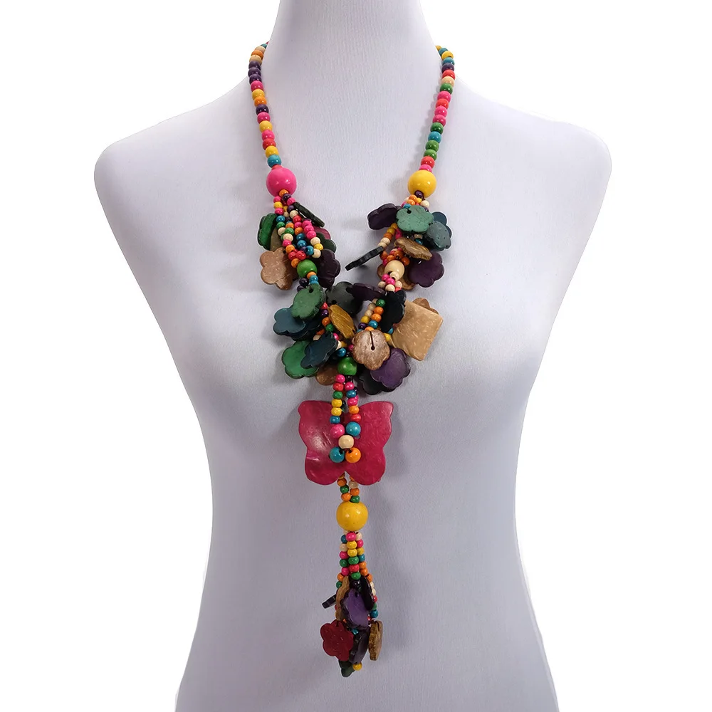 2020 New Travel Jewelry Exotic Handmade Boho Ethnic Coconut Sweater Chain Long Necklace