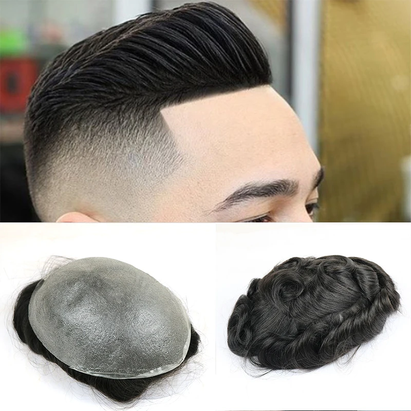 

Thinnest Men's Hairpiece Brazilian Human Hair Toupee Hairpiece Off Black Color Hair New Style Super Thin Skin Hair Replacement