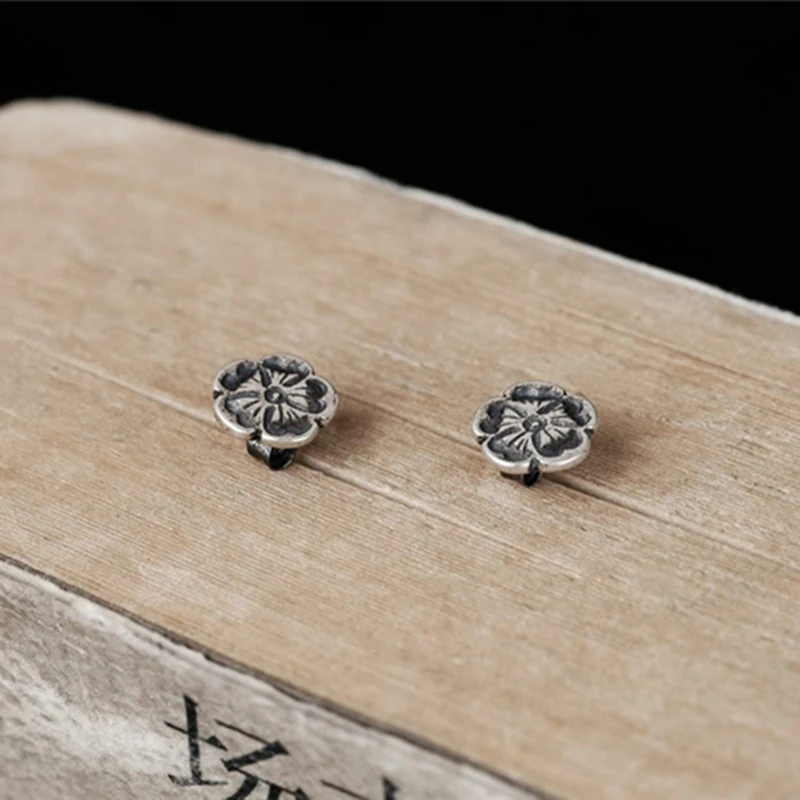 MKENDN Middle Ages Vintage Rose Flower Stud Earrings For Women Sterling Silver Ear Studs Bijoux Anti-allergy Jewelry