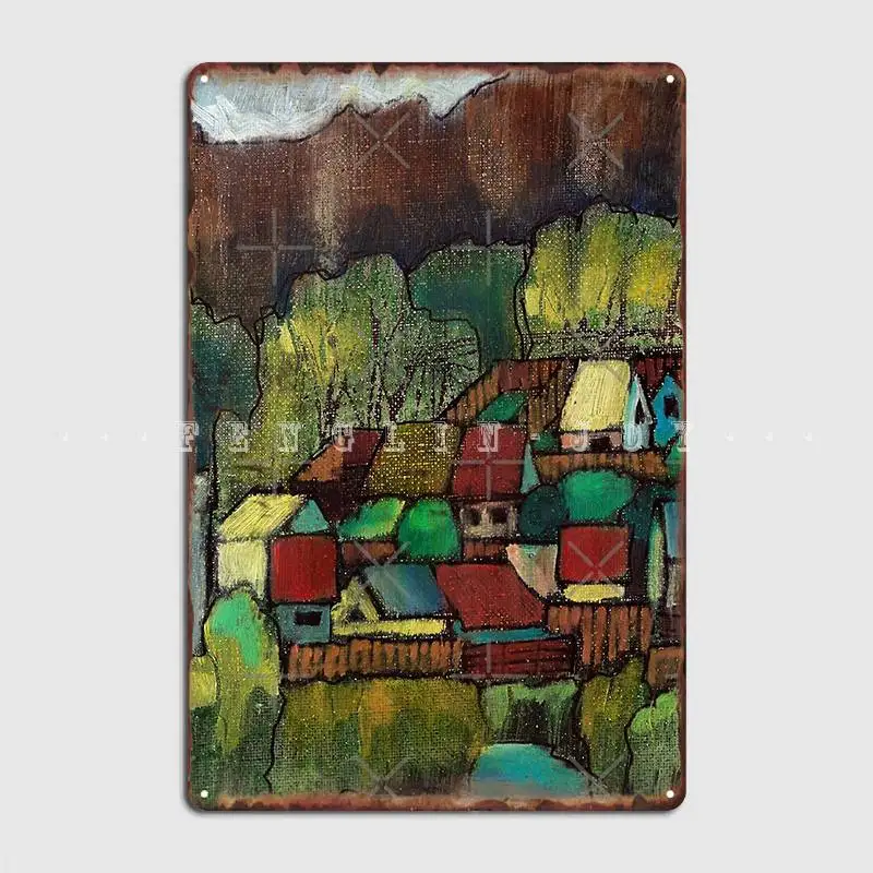 Village Hillside Houses By Dennis Weber Of Shreddystudio Metal Sign Club Bar Personalized Garage Decoration Tin Sign Posters