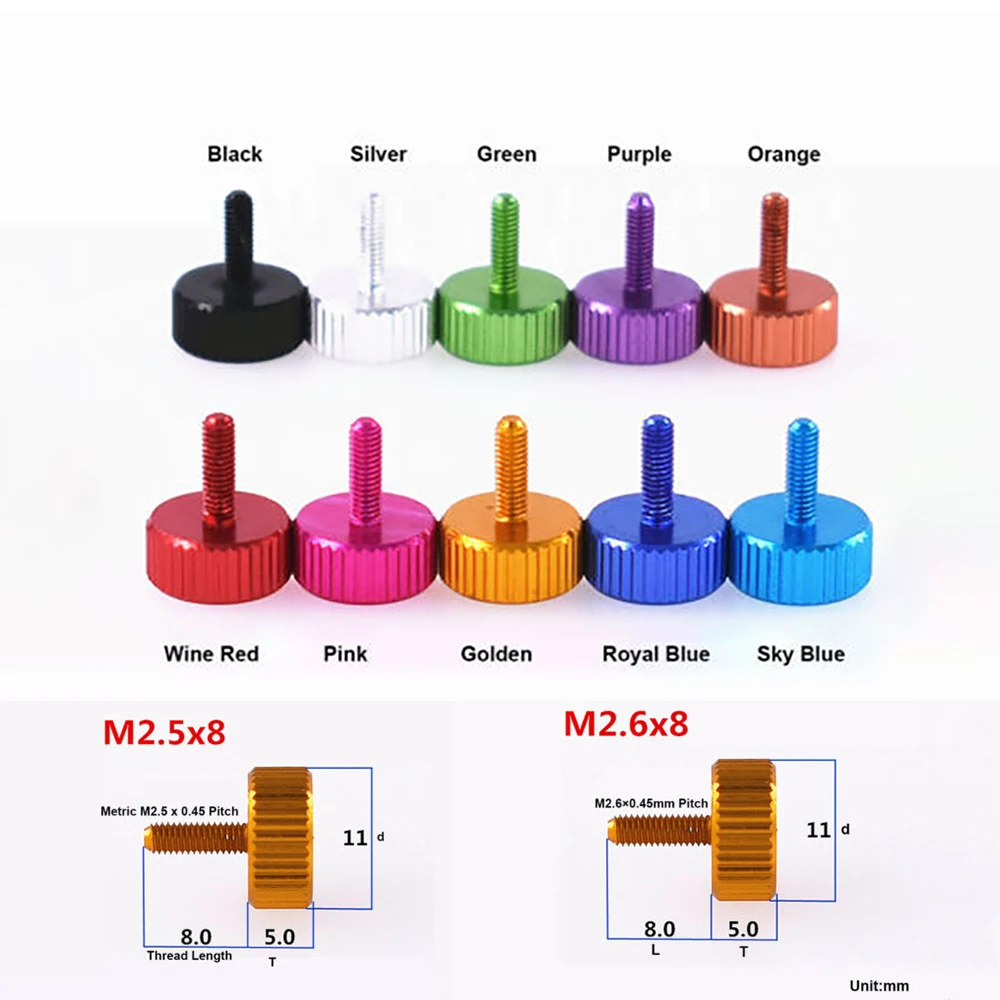 4pcs 양극 처리 된 알루미늄 플랫 헤드 Knurled 엄지 나사 M2.5 M2.6 손은 RC 비행기 모형 컴퓨터 상자를위한 회전 손잡이 놀이쇠를 강화한다
