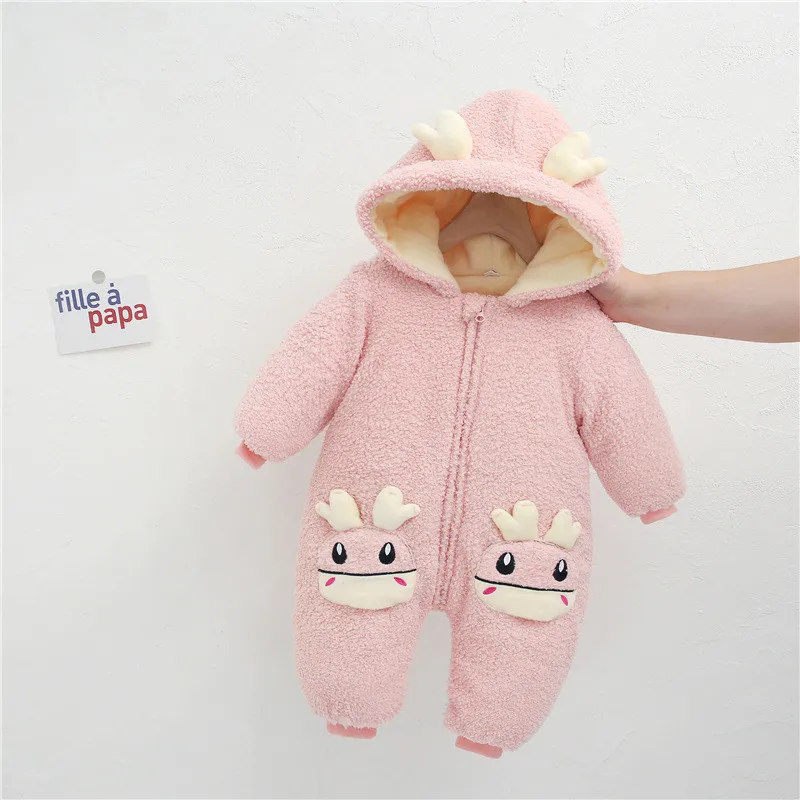 Christmas Baby Rompers Clothes For Newborn Boys Girls Jumpsuit Party Costume Winter Infant Baby Lamb Wool Thick Hooded Rompers