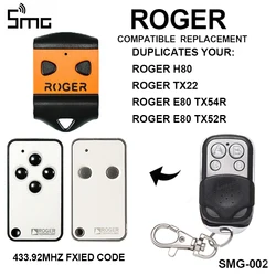 게이트 제어용 원격 차고 키 복사기, ROGER H80 TX22 ROGER E80 TX54R TX52R 원격 제어, 433.92mhz