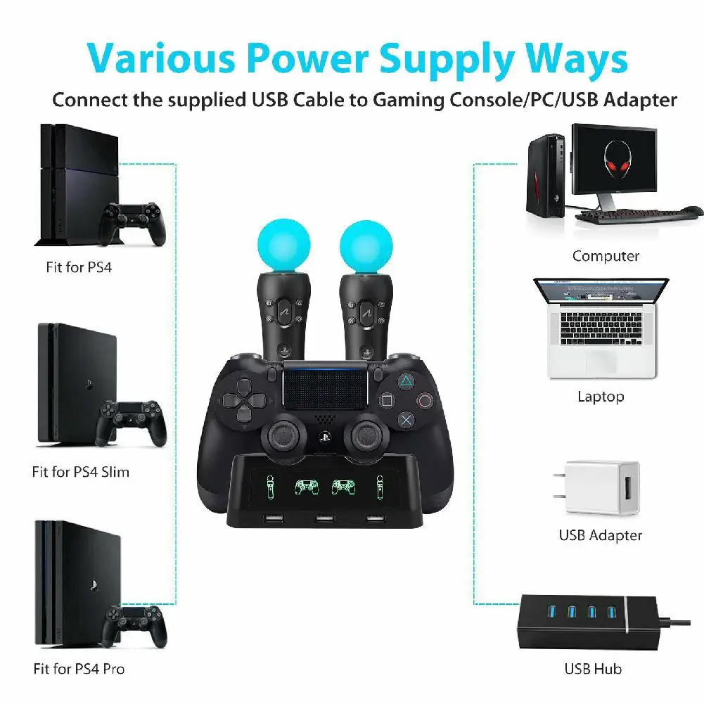 4 em 1 controlador de carregamento doca suporte para nintend switch pro & para joy con carregador estação carregamento para ps4/ps4 vr