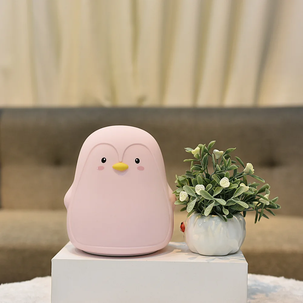 Pinguim silicone sensor de toque led night light usb recarregável quarto lâmpada cabeceira para crianças presente natal do bebê