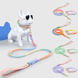 Colorful PU Leather dog Collars Pet Dog Leash Lead For Small Medium Large Dogs Pitbull Bulldog Pugs Beagle Outdoor Walking Rope