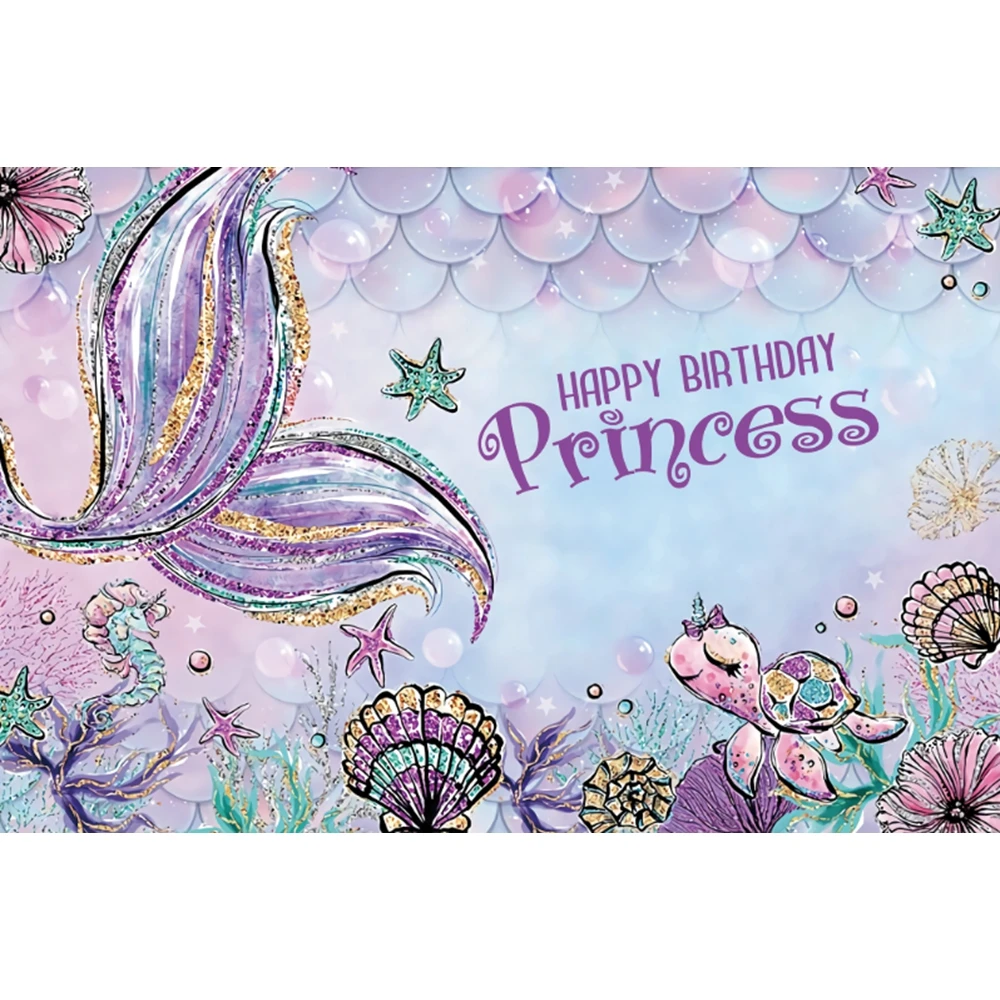 Nitree Mermaid Princess Backdrops Photography Baby Birthday Mermaid Scales Tail Photocall Seabed Shell Backgrounds Photo Studio