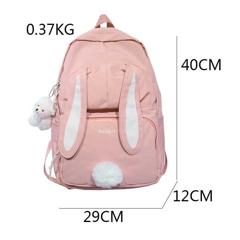 Cute Rabbit Girl School Backpack Female Large Capacity Kawaii Back Pack Mochila Pink Women Bagpack Nylon Cartoon Schoolbag