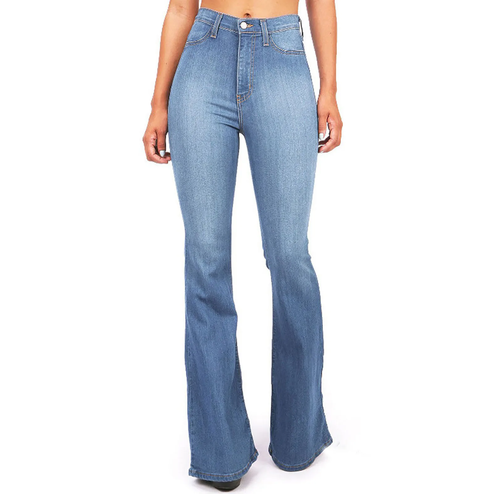 

Jeans Women High Waist Pocket Wide Leg Jeans Flared Skinny Button Trousers Pantalon Pour Femme Denim Trousers Streetwear Pants