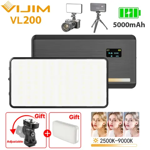 Ulanzi VL200 LED 비디오 라이트 소프트 디퓨저 360 ° 볼 헤드 5000mAh 2500-9000k 충전 패널 램프, 유튜브용 카메라 라이트
