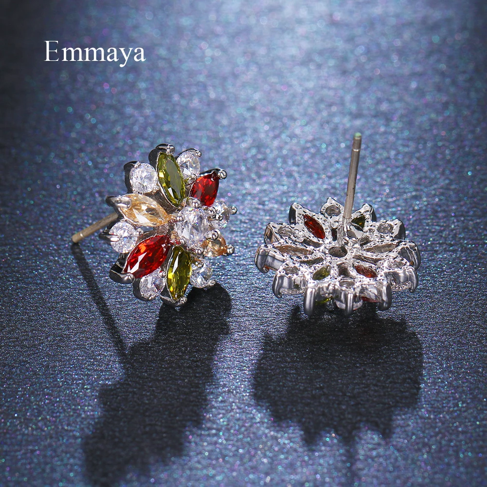 Emmaya Blooming Colorful Flower Modelling Delicate Earring With Cubic Zircon Exquisite Jewelry For Women Charming Dress-up Party