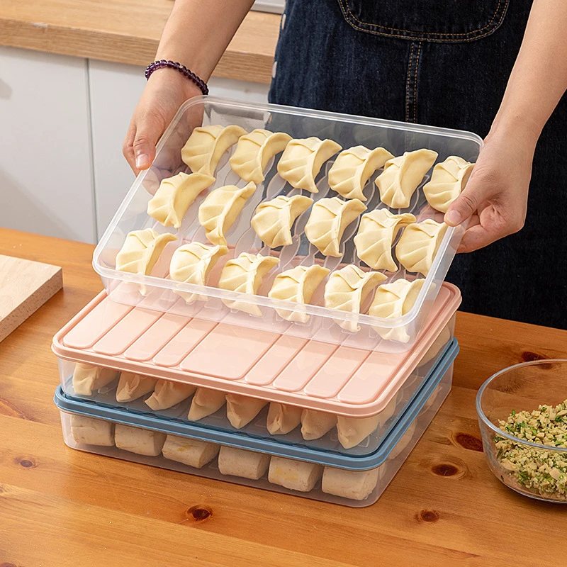 Freezer Food Container Bins with Lid Stackable Rectangular Non-Stick Dumplings Kitchen Pantry Storage Box Microwave Safe Bottles